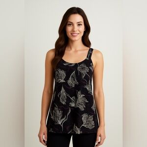 Vintage Women Y2K Karen Kane Silk Tank Top Black Abstract Whimsicore babydoll